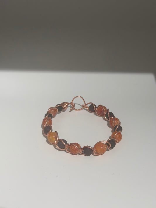 Orange Crackle Agate Beaded Copper