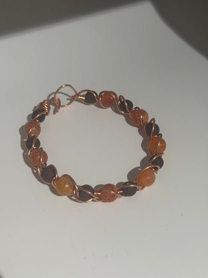 Orange Crackle Agate Beaded Copper