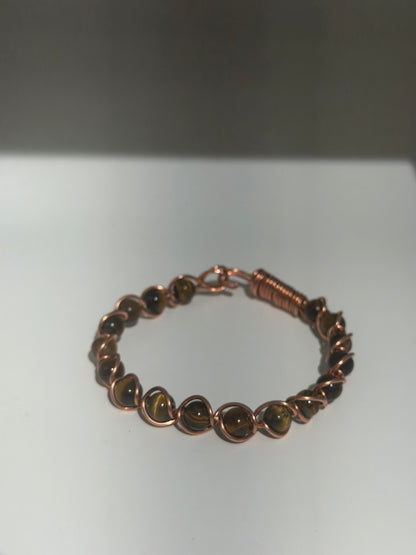 Tiger's Eye Beaded Copper Bracelet
