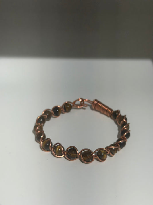 Tiger's Eye Beaded Copper Bracelet